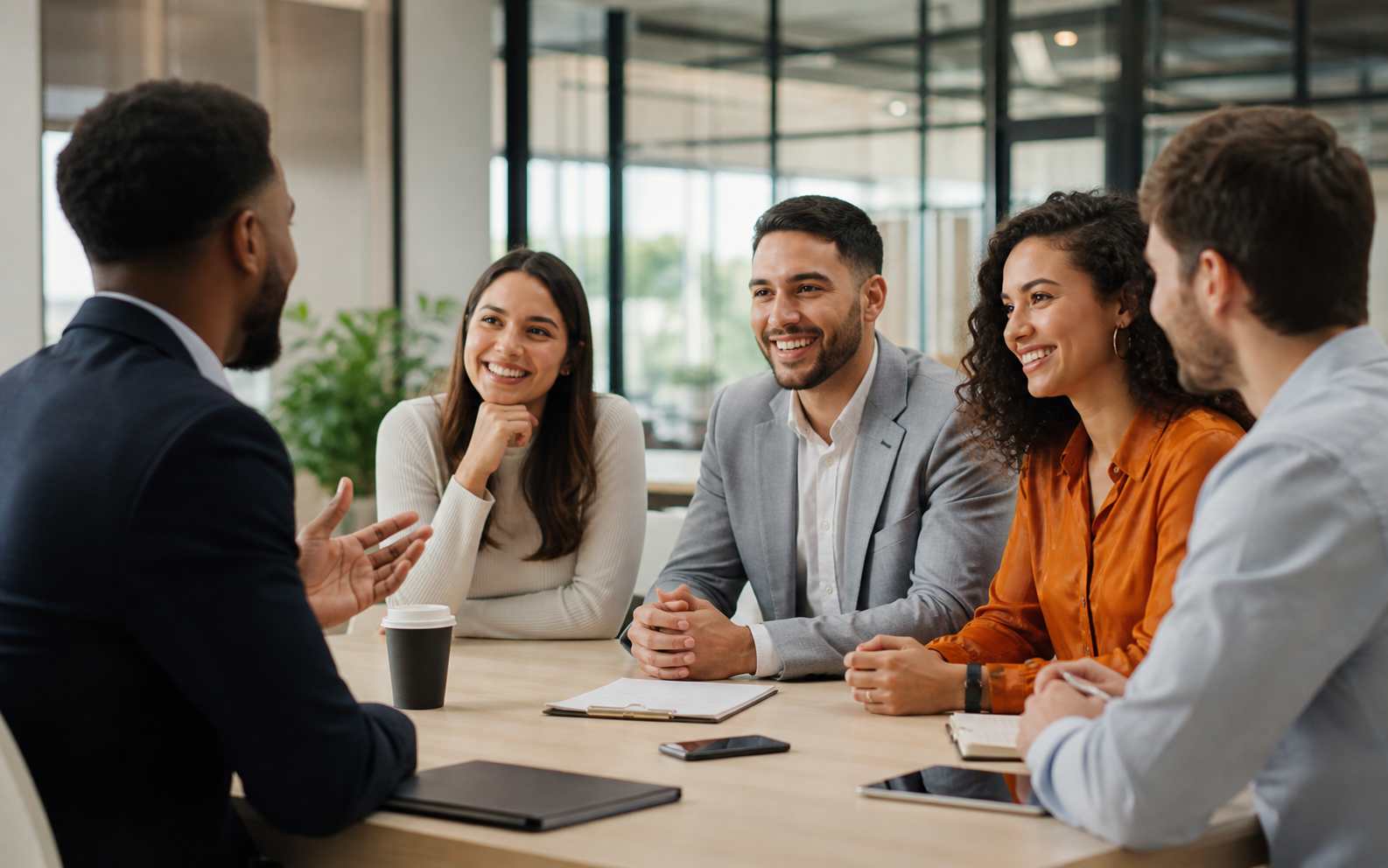 Sales candidates meeting with a hiring lead